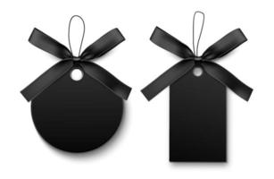 étiquette de vente vierge noire avec arc noir et ruban noir isolé sur fond blanc. vecteur