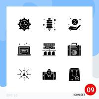 pack de 9 glyphes solides créatifs de gestion sauvegarde remise eshop vente acheter des éléments de conception vectoriels modifiables vecteur