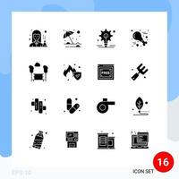 pack de 16 signes et symboles de glyphes solides modernes pour les supports d'impression Web tels que le banc de dinde parapluie thanksgiving nourriture éléments de conception vectoriels modifiables vecteur