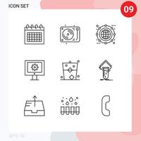 contour de l'interface mobile ensemble de 9 pictogrammes d'alcool support technique globe ligne d'assistance technique éléments de conception vectoriels modifiables vecteur