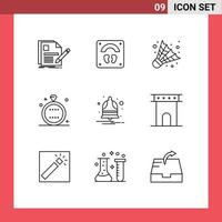 contour de l'interface mobile ensemble de 9 pictogrammes d'éléments de conception vectoriels modifiables de célébration de vacances de bien-être vecteur