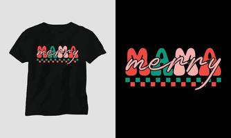 merry mama - conception de t-shirt et de vêtements groovy rétro de noël. vecteur