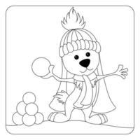 coloriage de lapin avec des boules de neige. isolé sur fond blanc. vecteur