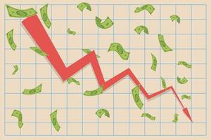 graphique de perte de trésorerie. financer le calendrier de l'inflation, la perte d'argent et la diminution des revenus. données sur les pertes des commerçants, graphique des pertes budgétaires ou faillites d'investissement illustration vectorielle isolée vecteur