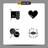 pack de 4 signes et symboles de glyphes solides modernes pour les supports d'impression Web tels que l'ajout de dispositifs de chat éléments de conception vectoriels modifiables coeur d'amour vecteur