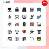 interface mobile ligne remplie couleur plate ensemble de 25 pictogrammes d'éléments de conception vectoriels modifiables de plan de télévision de route de télévision alimentaire vecteur