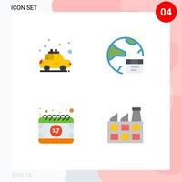 interface mobile icône plate ensemble de 4 pictogrammes de location de calendrier de voiture développer des éléments de conception vectoriels modifiables d'événement vecteur