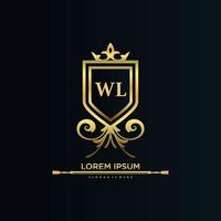 lettre wl initiale avec modèle royal.élégant avec vecteur de logo de couronne, illustration vectorielle de lettrage créatif logo.