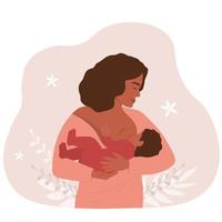 une femme allaite un bébé. la mère tient l'enfant dans ses bras. graphiques vectoriels. vecteur