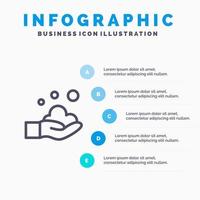 icône de ligne de lavage de savon à main de nettoyage avec fond d'infographie de présentation en 5 étapes vecteur