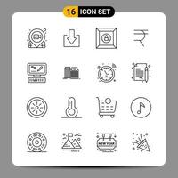 16 signes de symboles de contour de pack d'icônes noires pour des conceptions réactives sur fond blanc. 16 icônes définies. vecteur