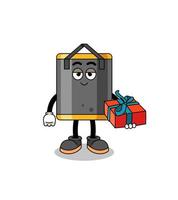 illustration de mascotte de sac de boxe donnant un cadeau vecteur