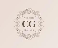 cg initiales lettre mariage monogramme logos collection, modèles minimalistes et floraux modernes dessinés à la main pour cartes d'invitation, réservez la date, identité élégante pour restaurant, boutique, café en image vectorielle vecteur