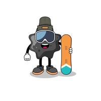 dessin animé de mascotte de joueur de snowboard d'encre vecteur