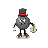 illustration de mascotte de boulet de canon homme riche tenant un sac d'argent vecteur