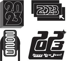 grand ensemble de 2023 bonne année future. conception de texte de logo. modèle de conception de numéro 2023. symboles du nouvel an y2k. vecteur