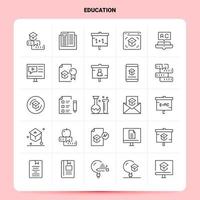 contour 25 jeu d'icônes d'éducation. ensemble d'icônes noires de conception de style de ligne vectorielle. pack de pictogrammes linéaires. illustration vectorielle de conception d'idées d'affaires web et mobiles. vecteur