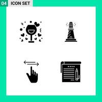 pack de 4 jeux d'icônes de style solide. symboles de glyphe pour l'impression. signes créatifs isolés sur fond blanc. 4 jeu d'icônes. vecteur