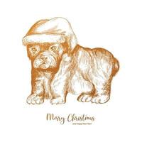 Dessiner à la main un croquis de bouledogue de Noël sur fond blanc vecteur