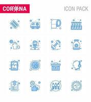 25 ensemble d'icônes d'urgence de coronavirus conception bleue telle que des tubes sales test de nettoyage coronavirus viral sanguin 2019nov éléments de conception de vecteur de maladie