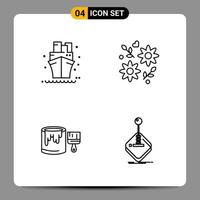 4 signes de symboles de contour de pack d'icônes noires pour des conceptions réactives sur fond blanc. 4 icônes définies. vecteur
