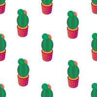 cactus avec fleur en modèle sans couture de pot. illustration pour l'impression, les arrière-plans, les couvertures et l'emballage. l'image peut être utilisée pour la carte de voeux, l'autocollant et le textile. isolé sur fond blanc. vecteur
