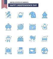 joyeux jour de l'indépendance usa pack de 16 blues créatifs de barbecue doux animal muffin gâteau modifiable usa day vector design elements