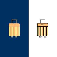 sac bagages sac à main acheter icônes plat et ligne remplie icône ensemble vecteur fond bleu