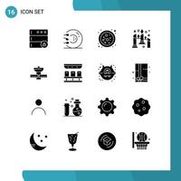 16 concept de glyphe solide pour les sites Web mobiles et applications satellite gps bougies lumineuses atomiques éléments de conception vectoriels modifiables vecteur