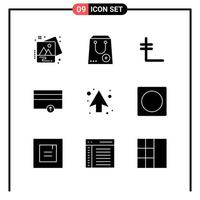 ensemble de 9 icônes de style solide pour le web et le mobile. symboles de glyphe pour l'impression. signes d'icône solide isolés sur fond blanc. 9 jeu d'icônes. vecteur