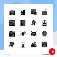 16 glyphes solides vectoriels thématiques et symboles modifiables de performance eshop sale responsive click laptop editable vector design elements