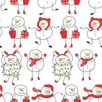 modèle sans couture avec illustration vectorielle de noël bonhommes de neige vecteur