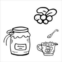 sauce aux canneberges, confiture, doodle de baies. coloriage jour d'action de grâces. illustration vectorielle isolée vecteur