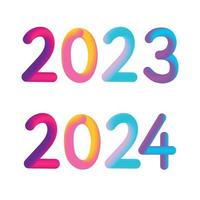 bonne année 2023 2024 futur métaverse néon texte néon avec effet métal, chiffres et lignes futuristes. carte de voeux de vecteur, bannière, illustration 3d de l'affiche de félicitations. vecteur