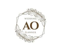 ao initiales lettre mariage monogramme logos collection, modèles minimalistes et floraux modernes dessinés à la main pour cartes d'invitation, réservez la date, identité élégante pour restaurant, boutique, café en image vectorielle vecteur