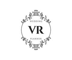 collection de logos de monogramme de mariage lettre initiales vr, modèles minimalistes et floraux modernes dessinés à la main pour cartes d'invitation, réservez la date, identité élégante pour restaurant, boutique, café en image vectorielle vecteur