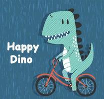 dinosaure de dessin animé faisant du vélo. mignon dino sur un vélo. vecteur