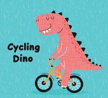 dinosaure de dessin animé faisant du vélo. mignon dino sur un vélo. vecteur