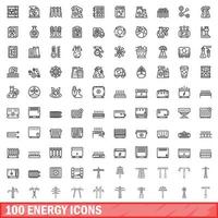 Ensemble de 100 icônes d'énergie, style de contour vecteur