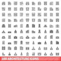 Ensemble de 100 icônes d'architecture, style de contour vecteur