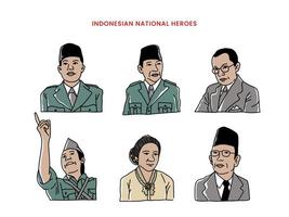 héros nationaux indonésiens. portrait d'ecteur vecteur