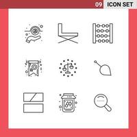 pack de 9 signes et symboles de contours modernes pour les supports d'impression Web tels que l'équilibre invitent à s'asseoir des éléments de conception vectoriels modifiables de carte féminine vecteur
