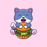 illustration d'icônes vectorielles de dessin animé de burger de câlin de chat mignon. concept de dessin animé plat. adapté à tout projet créatif. vecteur