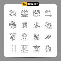16 signes de symboles de contour de pack d'icônes noires pour des conceptions réactives sur fond blanc. 16 icônes définies. vecteur