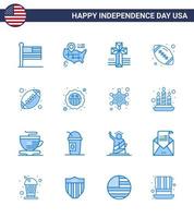 pack bleu de 16 symboles de la fête de l'indépendance des états-unis de la croix de sécurité du drapeau sports américains modifiables éléments de conception vectorielle de la journée des états-unis vecteur