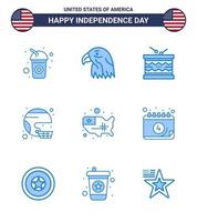 fête de l'indépendance des états-unis ensemble bleu de 9 pictogrammes états-unis d'état casque tambour football st éléments de conception vectoriels modifiables de la journée des états-unis vecteur