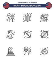 joyeux jour de l'indépendance 9 lignes pack d'icônes pour le web et l'impression boule frites insigne de frites américaines modifiables éléments de conception vectoriels usa day vecteur
