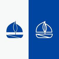bateau de plage navire ligne et glyphe icône solide bannière bleue ligne et glyphe icône solide bannière bleue vecteur