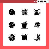 9 symboles de glyphe de style solide pack d'icônes sur fond blanc. signes simples pour la conception générale. vecteur