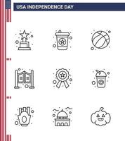 9 icônes créatives des états-unis signes d'indépendance modernes et 4 juillet symboles de signe police football insigne saloon modifiables éléments de conception de vecteur de jour des états-unis